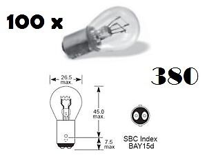 100 x 380 12V P21/5W Double Pin  Rear Brake Light Bayonet Bulbs BAY15D BULK NEW