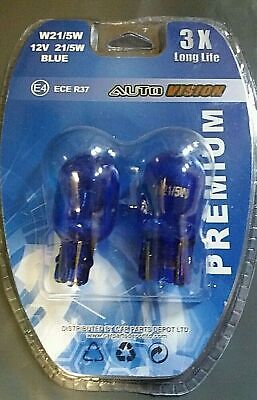 2 X 580 BULBS 12V 21/5W LARGE CAPLESS WEDGE DRL BLUE LIGHT BULB T20 XENON CANBUS