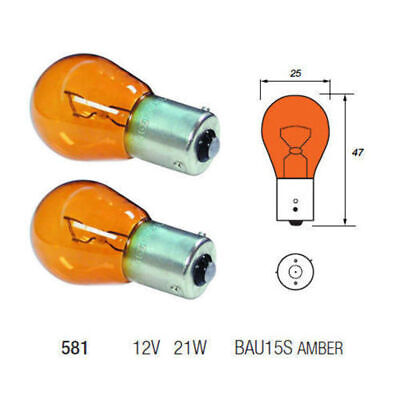 2 X 581 AMBER BULBS ORANGE INDICATOR LIGHT 12V 21W BAU15S PY21W PAIR OFFSET PINS