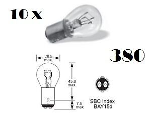 10 x 380 12V P21/5W Car Stop Brake Tail Double Rear Lights Bayonet Bulbs BAY15D