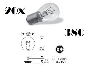 20 x 380 12V P21/5W Car Stop Brake Tail Double Rear Light Bayonet Bulbs BAY15D