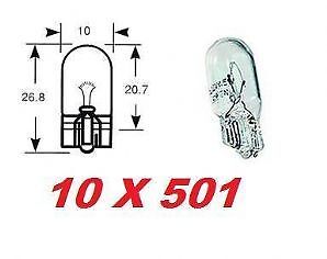10 x 501 CAPLESS PUSH IN SIDE LIGHT FRONT BULBS REAR CAR VAN 5W 12V T10 W5W BULB