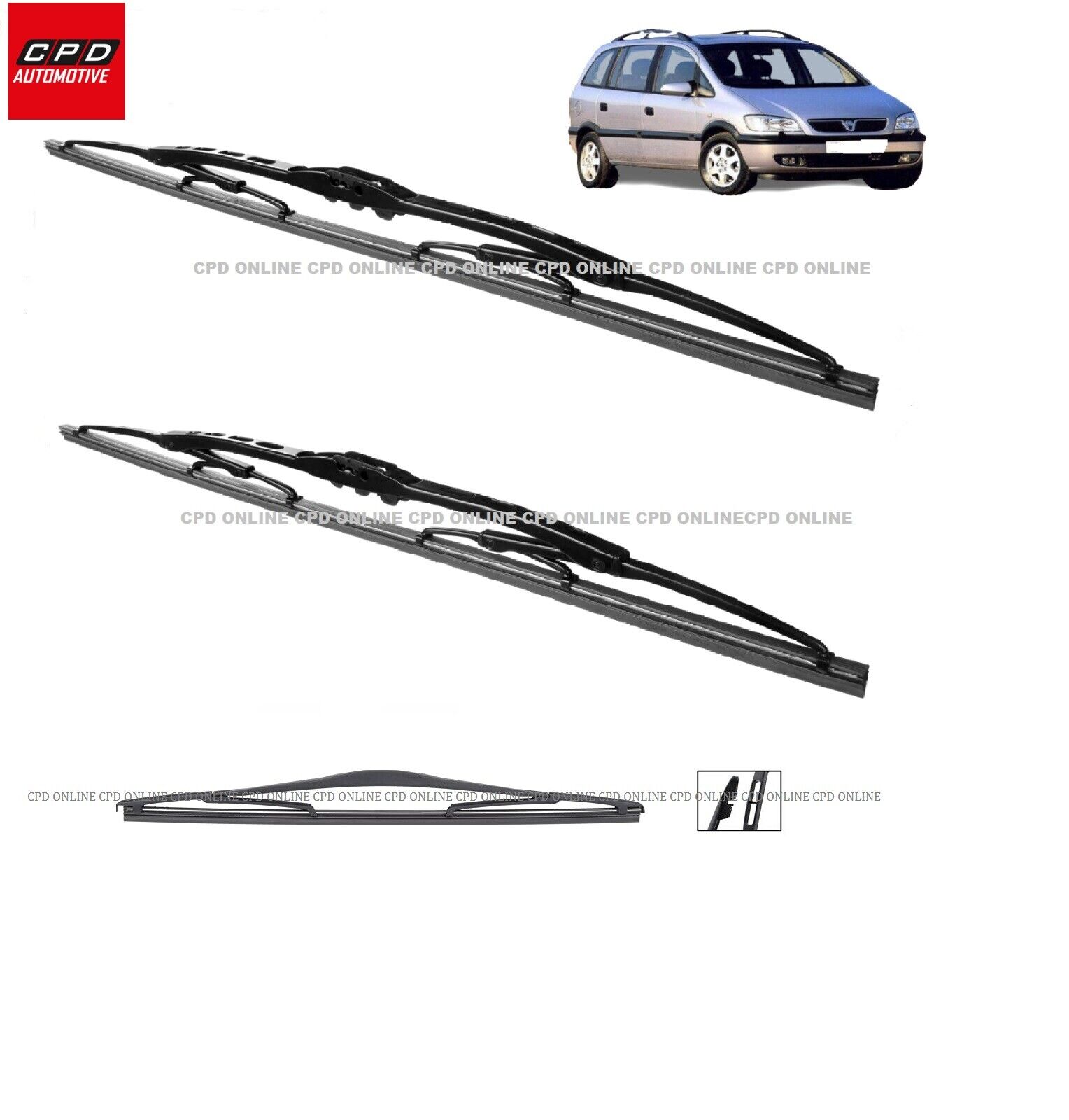Vauxhall Zafira A (1998-2005) Metal Front & Rear Wiper Blades 24"+21"+16" WIPERS