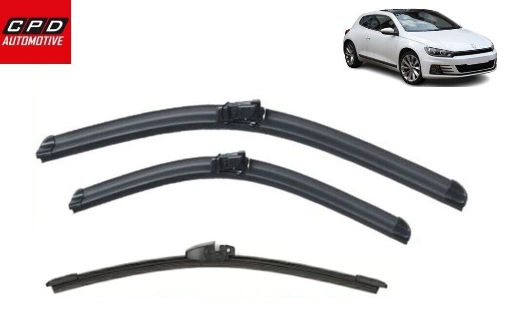 VW Scirocco Coupe 2008-ON  Front & Rear Aero Wiper Blades 24"+18"+10" Wipers