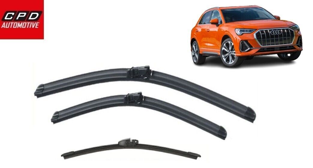 Audi Q3 2018-Onwards Front & Rear Flat Aero Wiper Blades 24" + 20" + 13" Wipers