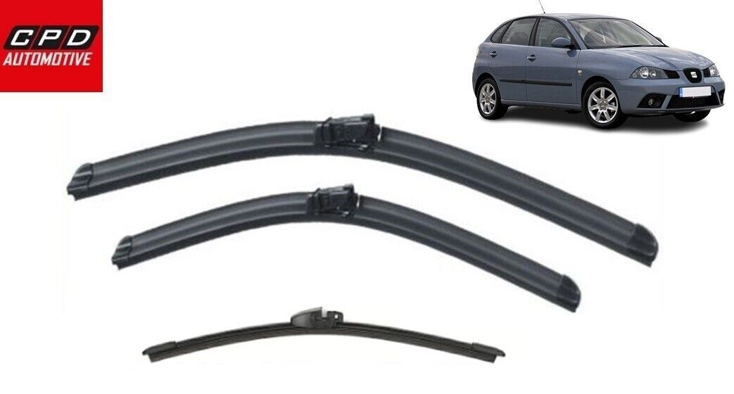 Seat Ibiza Hatchback 2006-09 Front & Rear Aero Wiper Blades 21"+19"+14"Wipers