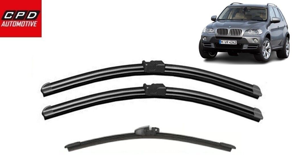 BMW X5 SUV 2006-11 Front & Rear FLAT Aero Wiper Blades 24"+19"+15" Wipers SET