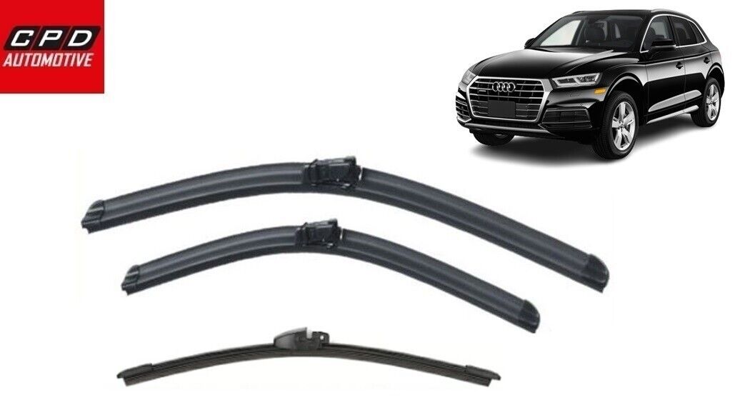 Audi Q5 2017-On Front & Rear Flat Aero Wiper Blades 24" + 20" +15" Wipers