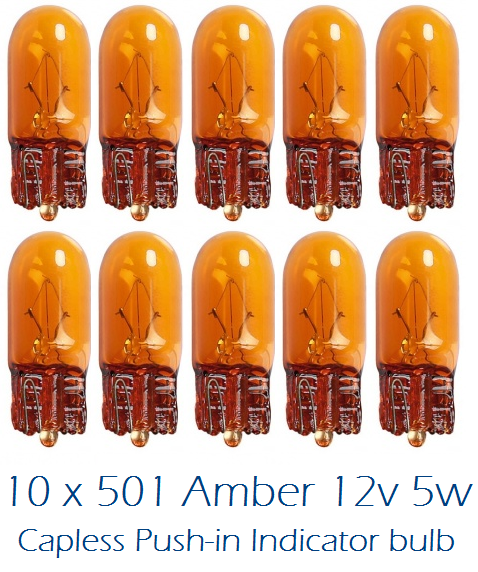 10 x 501 501A Amber 12V 5W High Quality INDICATOR Sidelights Capless Wedge Bulbs