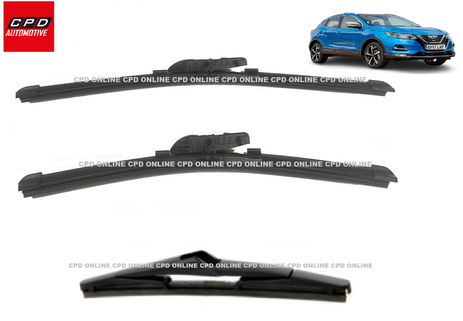FOR Nissan Qashqai 2014-ON  Front & Rear Aero Wiper Blades 26"+18"+12" Wipers