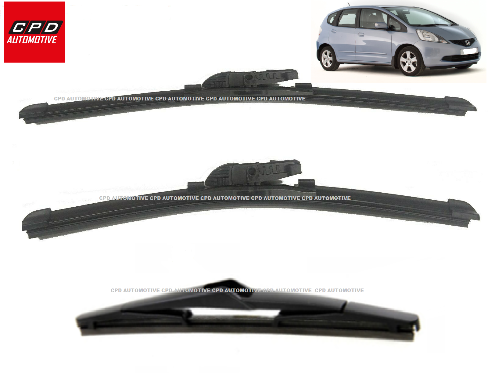 Honda Jazz MK2 2009-2015 Front & Rear Aero Wiper Blades 26"+14"+14" Flat Wipers