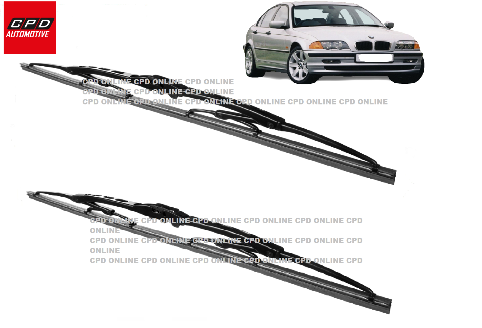 BMW 3 Series (1998-2005) Front Windscreen Metal Wiper Blades 24"+20" Wipers Pair