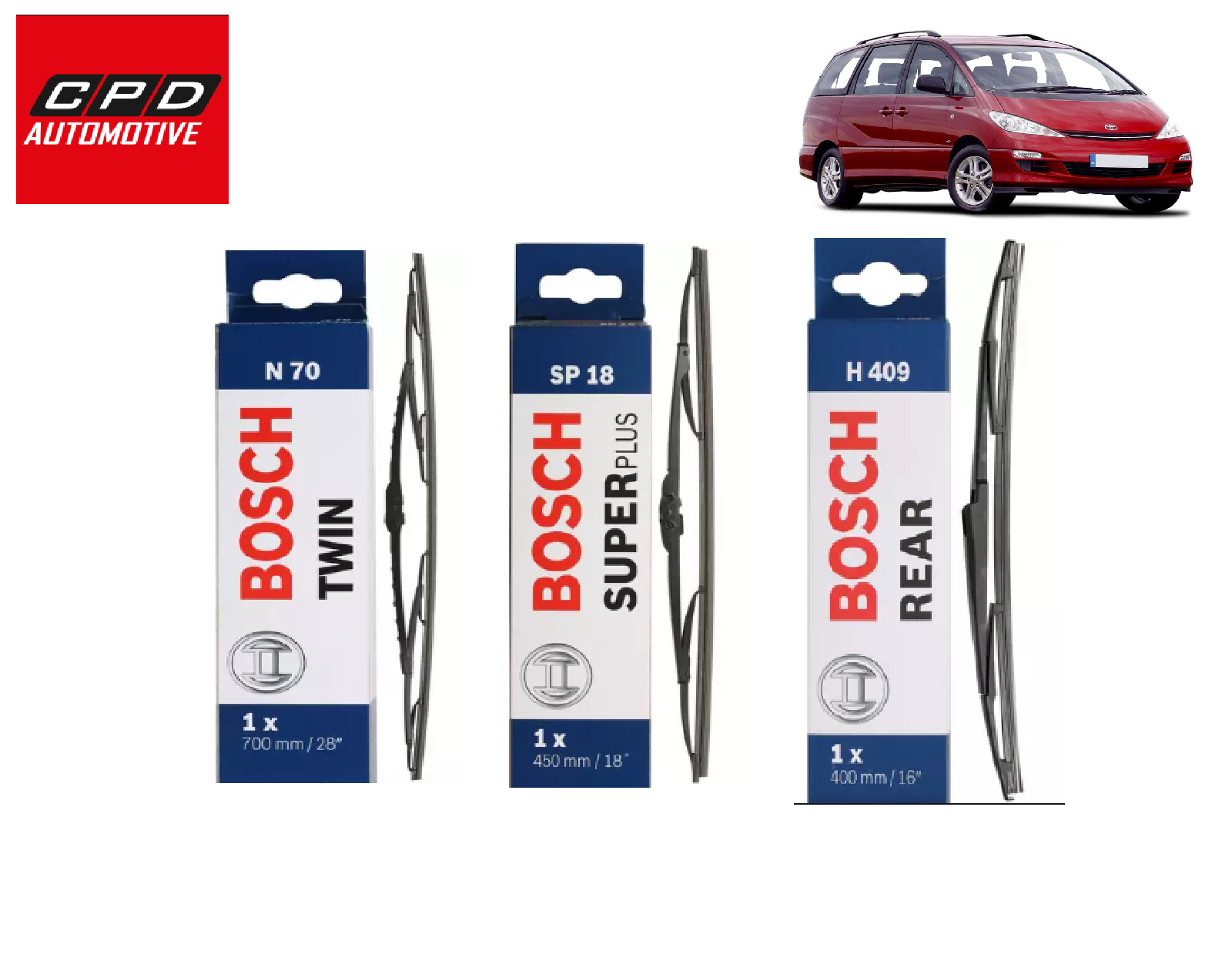 Toyota Previa Estima BOSCH Front & Rear Wiper Blades 28''+18''+16'' Wipers SET