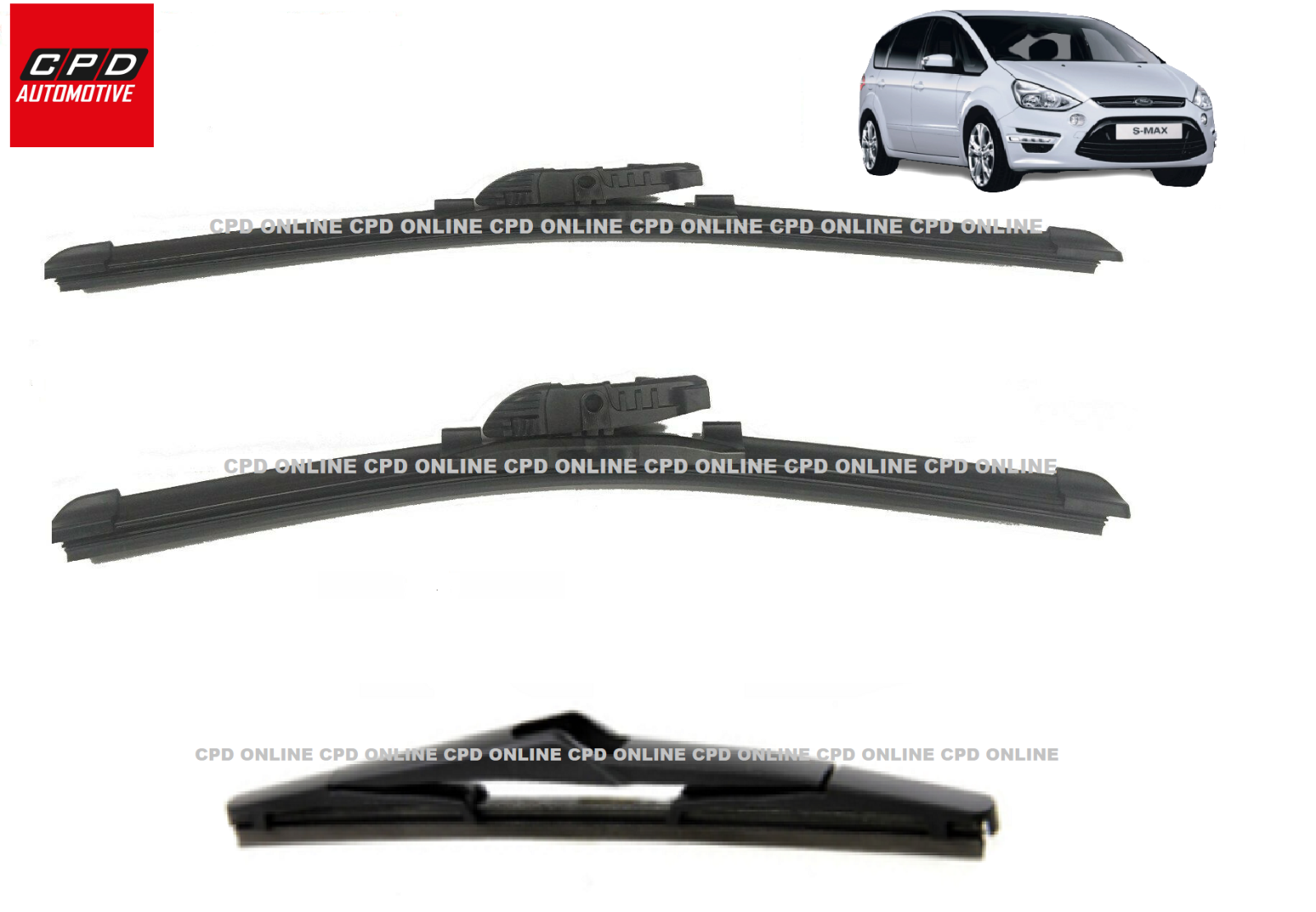 Ford S-Max (2006-2008) Front & Rear Aero Flat Wiper Blades 30”+26”+14” WIPERS