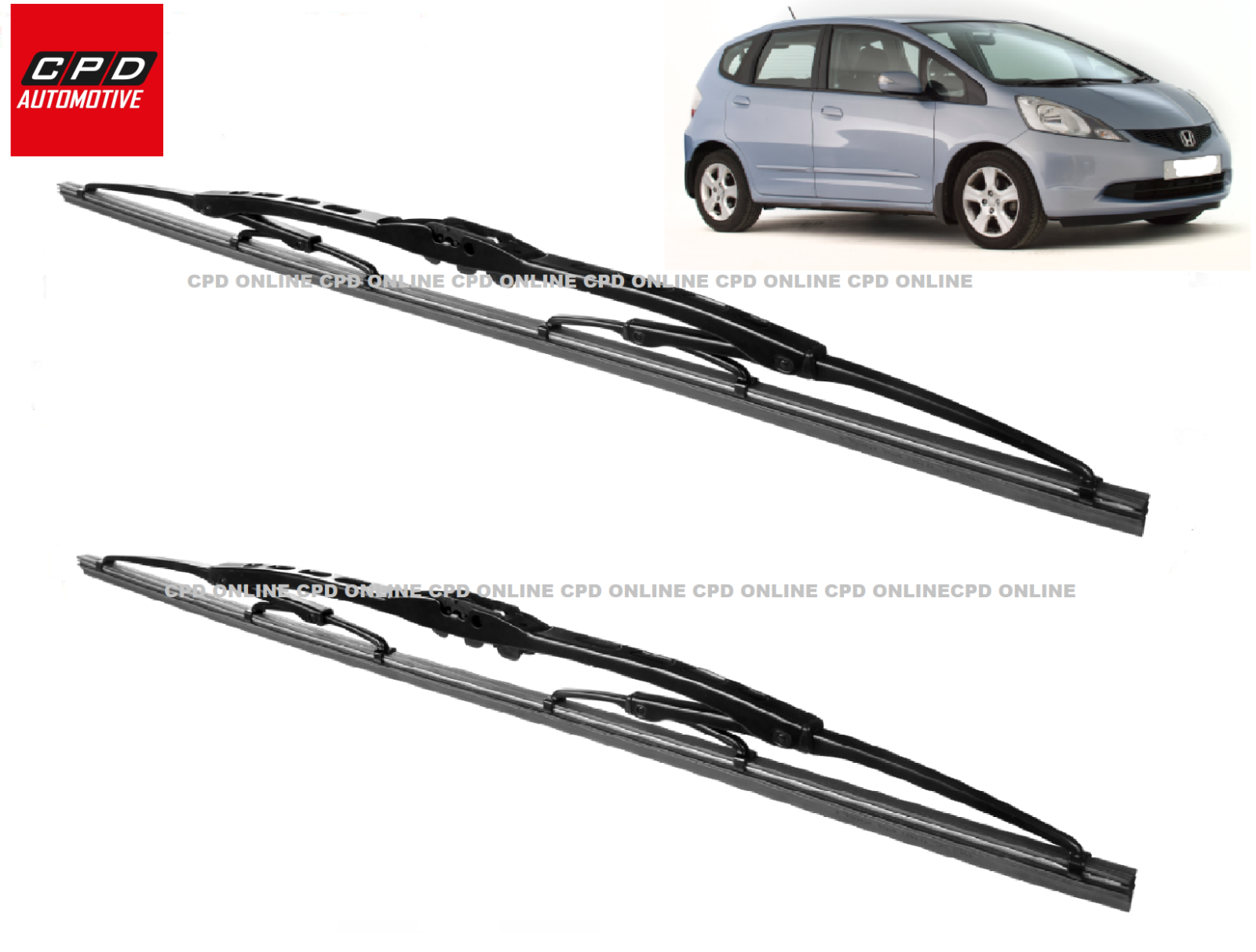 Honda Jazz (2009-2015) Front Windscreen Metal Wiper Blades Pair 26"+14" Wipers