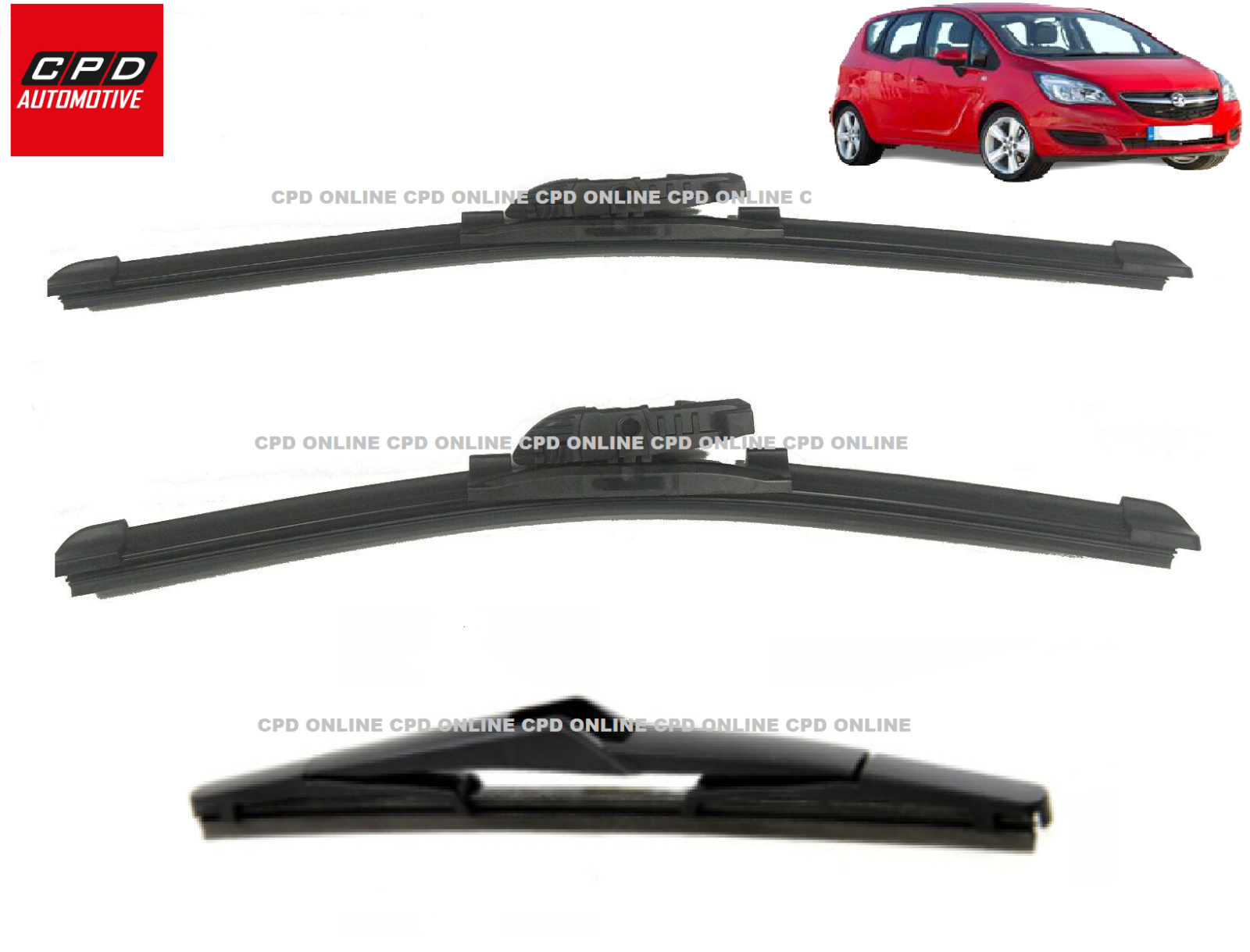 Vauxhall Meriva B 2010-ONWARDS Front & Rear Aero Wiper Blades 28"+24"+16" WIPERS