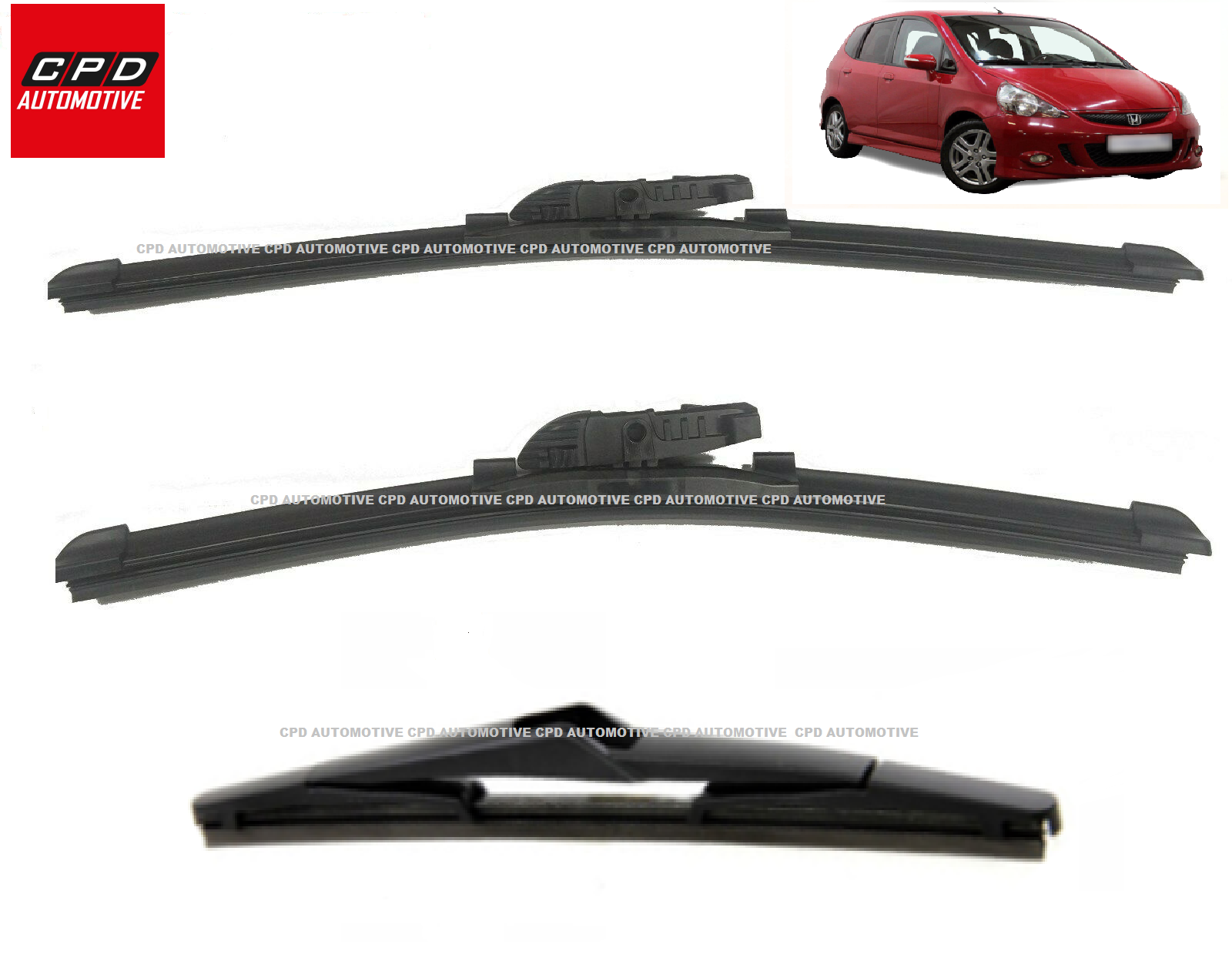 Honda Jazz MK1 2001-2008 Front & Rear Aero Wiper Blades 20"+14"+14" FLAT WIPERS
