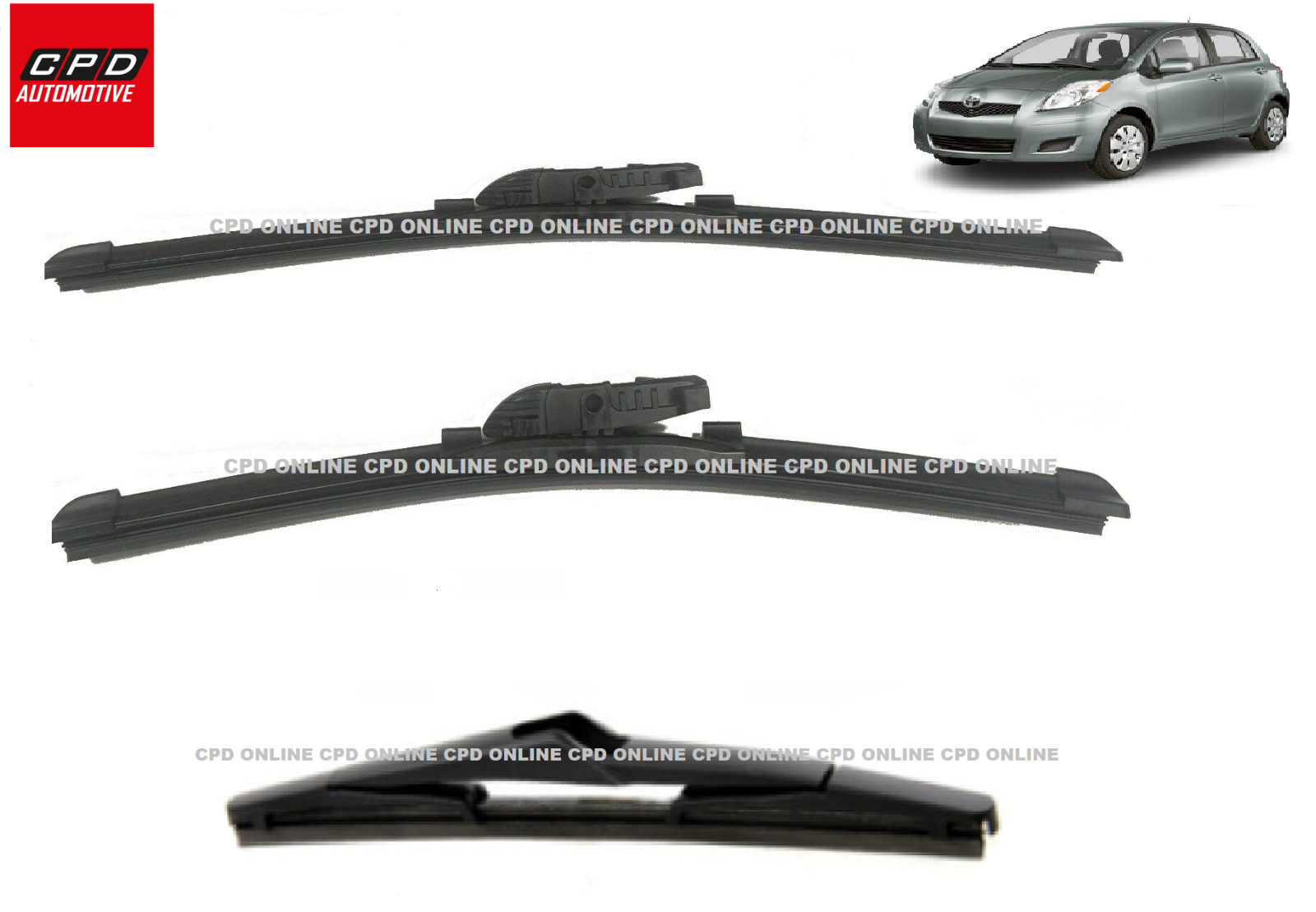Toyota Yaris 2006-2010 Front & Rear Aero Flat Wiper Blades 24"+14"+11" Wipers
