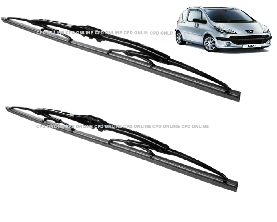 Peugeot 1007 (2005-2009) Front Windscreen Metal Wiper Blades 24"+17" Wipers Pair