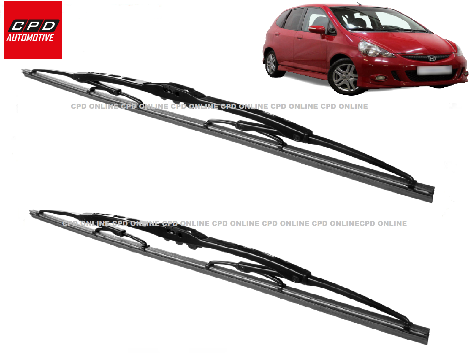Honda Jazz (2001-2008) Front Windscreen Metal Wiper Blades Pair 20"+14" Wipers