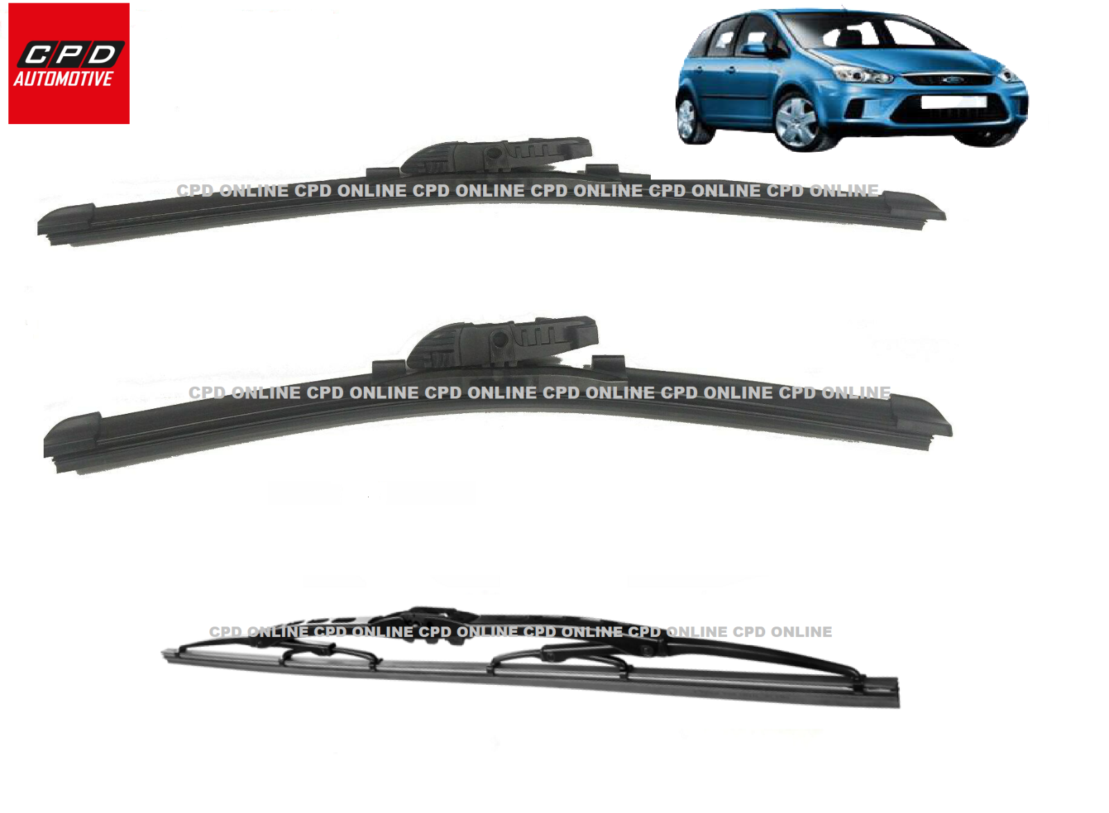 Ford C-Max MK1 2003-2010 Front & Rear FLAT AERO Wiper Blades 26"+18"+11" Wipers