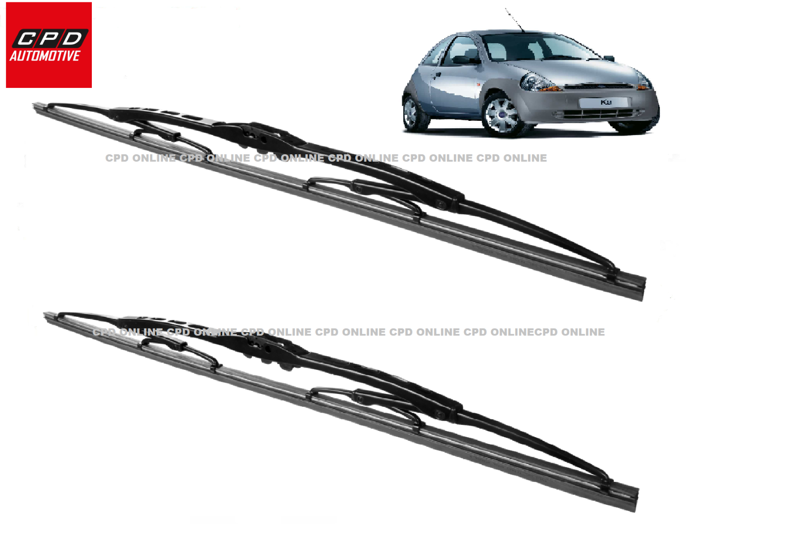 Ford KA MK1 (1996-2007) Front Windscreen Metal Wiper Blades Pair 19"+17" Wipers