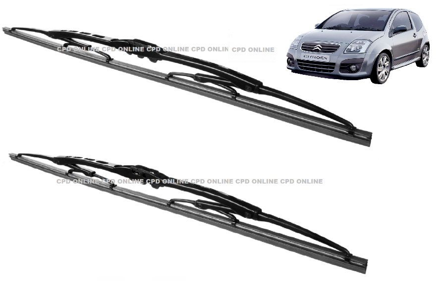 Citroen C2 (2003-2009) Front Windscreen Metal Wiper Blades 24"+18" Wipers Pair