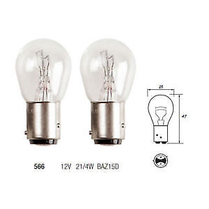 2 x 566 BULB BRAKE STOP TAIL FOG 12V P21/4W BAZ15D OFFSET PINS BULBS REAR PAIR