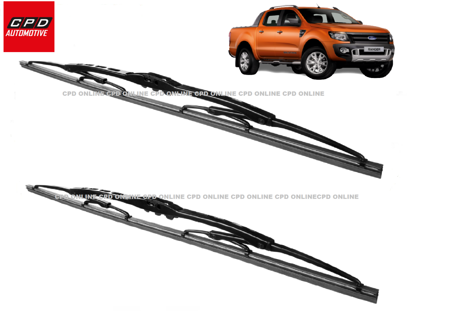 Ford Ranger 2011-ON Front Windscreen Metal Wiper Blades Pair 24"+16" Wipers