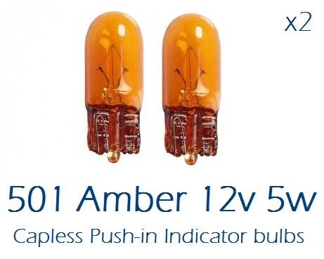 2 x 501 501A Amber 12V 5W Orange INDICATOR Sidelights Bulb Bulbs T10 PAIR WEDGE