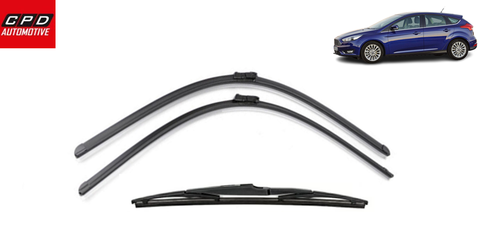 Ford Focus MK3 2012-ON Front & Rear FLAT Aero Wiper Blades 28"+28"+12" Wipers x3