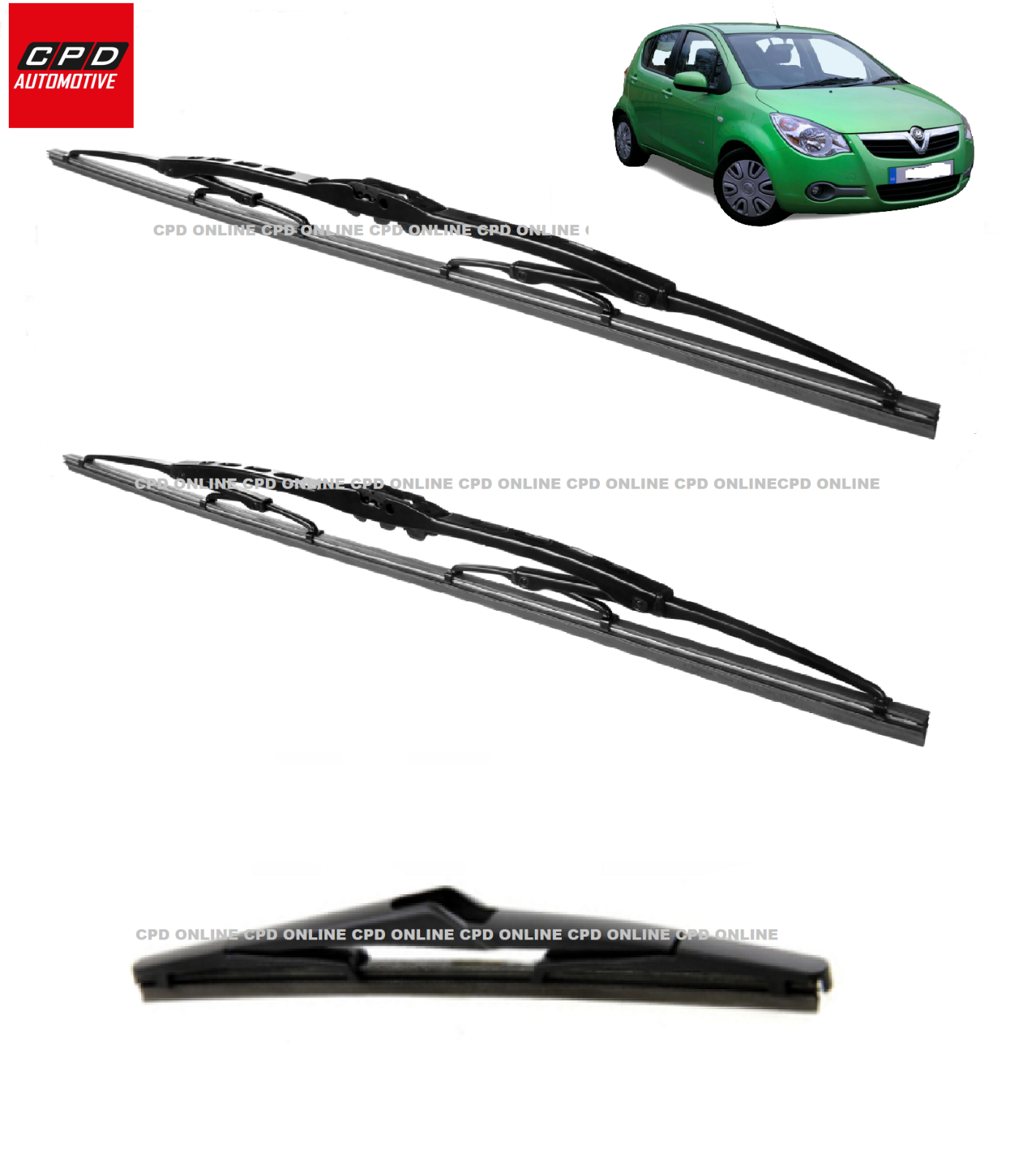 Vauxhall Agila 2008-ON Front & Rear U-Hook Wiper Blades 21”+17”+11” WIPERS Set