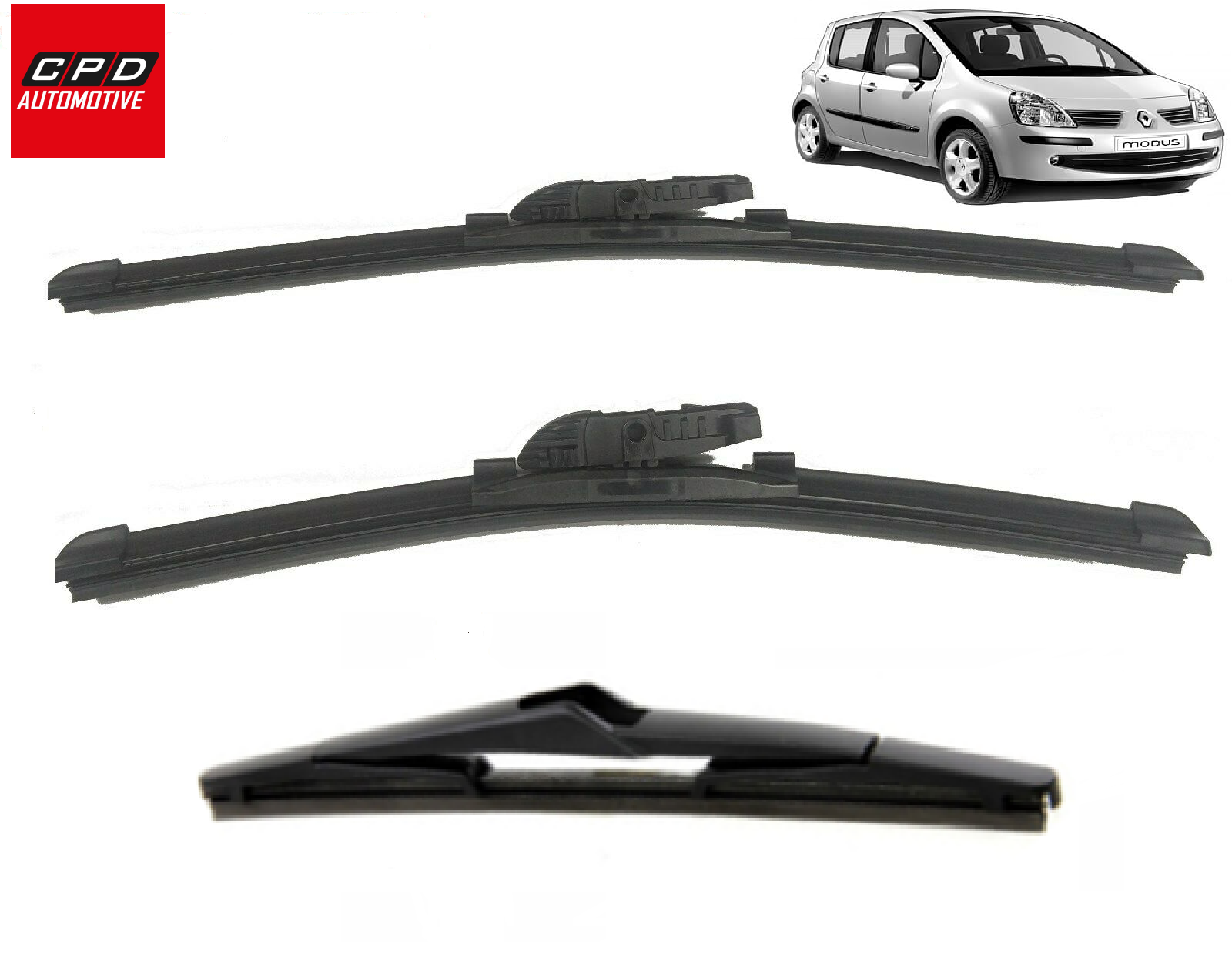 Renault Modus Grand MPV Front & Rear FLAT AERO Wipers 28"+26"+12" WIPER BLADES