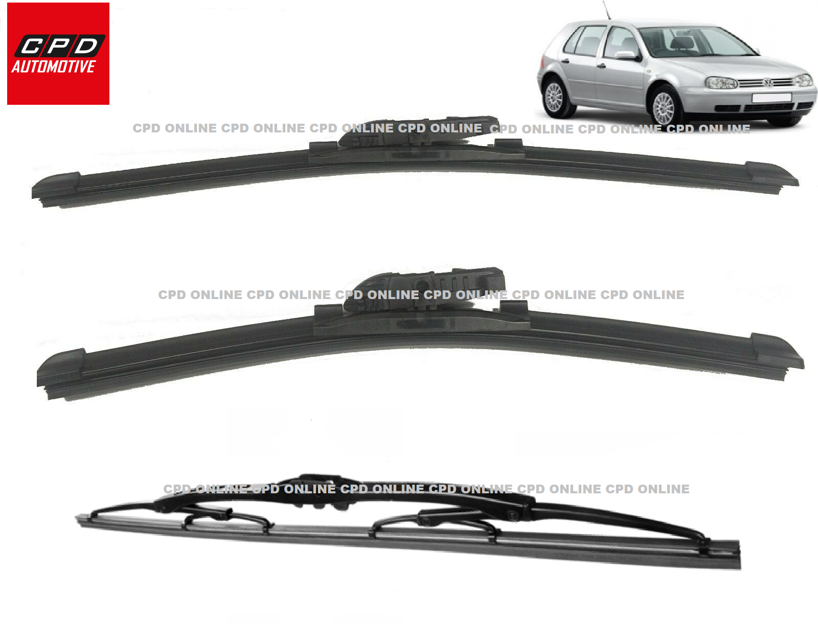 VW Golf MK4 Hatchback 1997-2001 Front+Rear FLAT Wiper Blades 21"+18"+14" Wipers