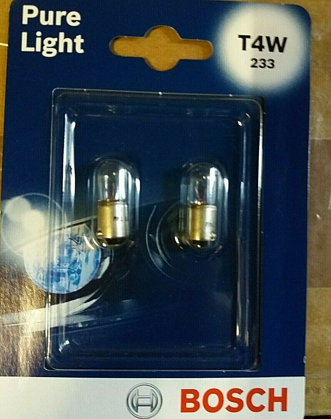 2 x BOSCH 233 T4W SIDE TAIL INTERIOR CAR AUTO LIGHT BULBS 12V 4W BA9S CLEAR PAIR