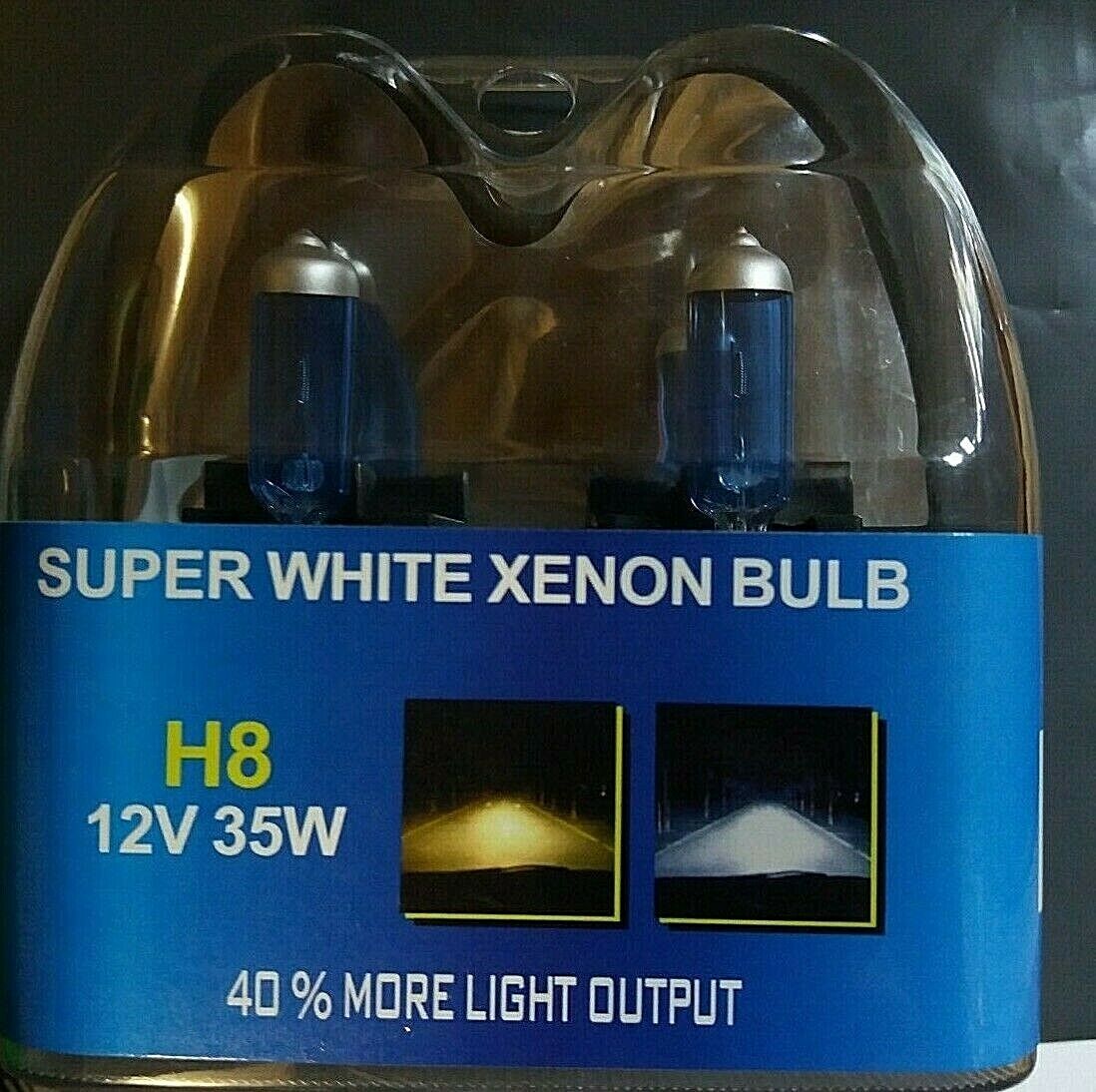 2 x H8 12V 35W XENON Super White Halogen HEADLIGHT Bulb Blister packaging