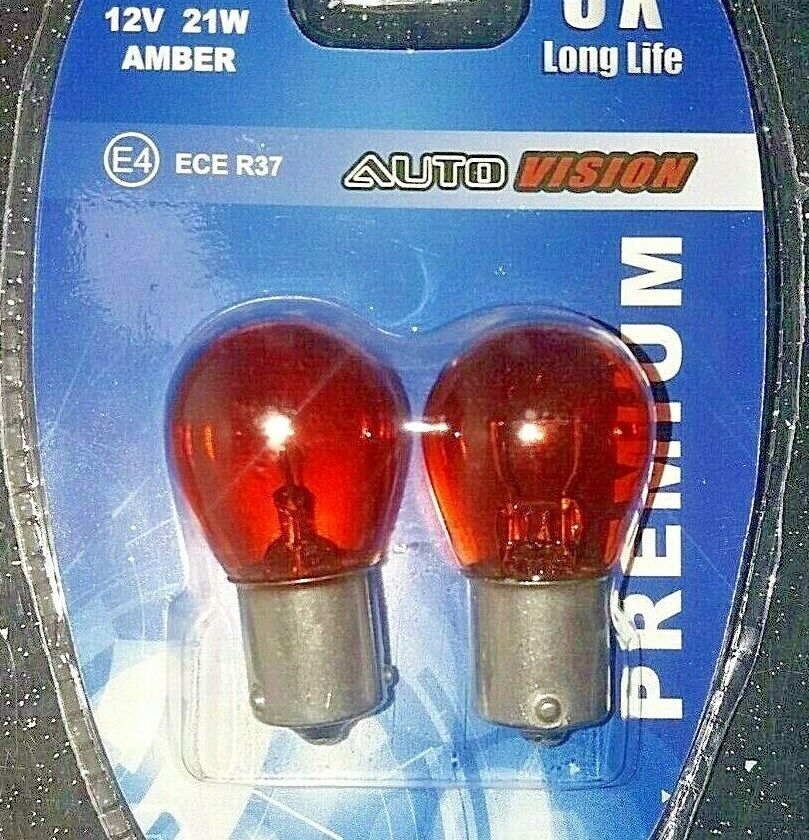 2 x 581 BAU15S PY21W INDICATOR ORANGE SIGNAL AMBER Bulbs PAIR OFFSET PINS RETAIL