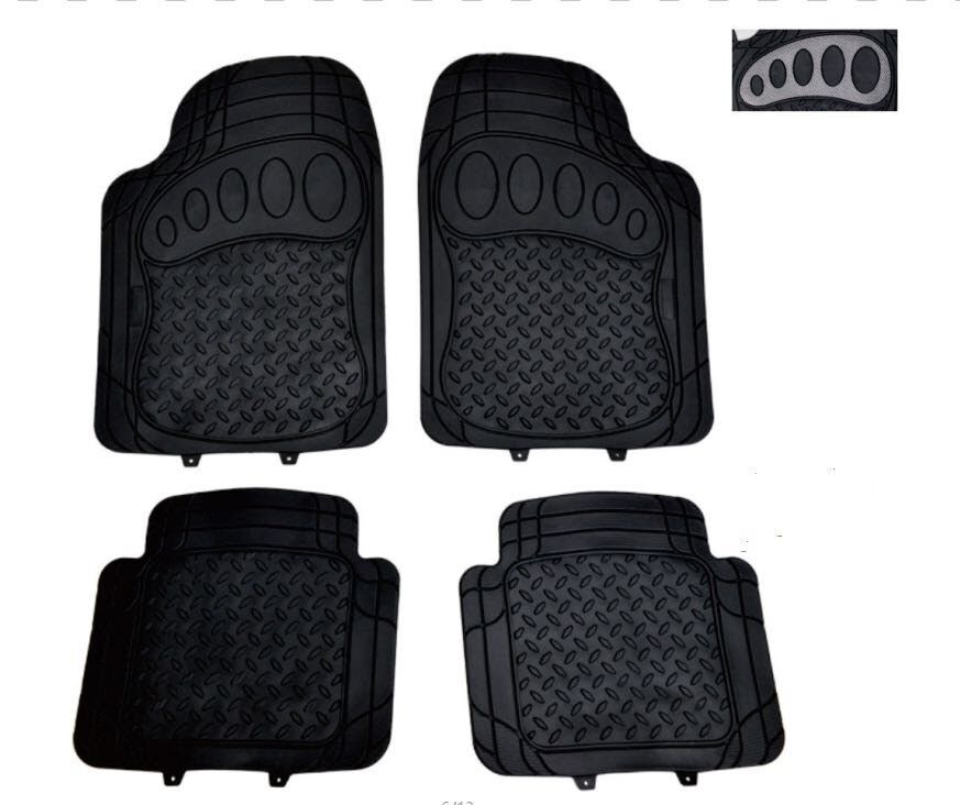 UNIVERSAL Black Carbon Heavy Duty RUBBER Car Mats - 4 PC Full Set - Front & Rear