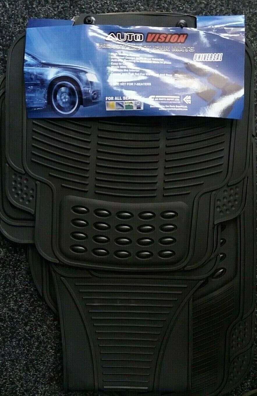UNIVERSAL Black RUBBER Car Mats MAT 5PCS Full Set (2+1+2) 7 SEATERS Rear Front