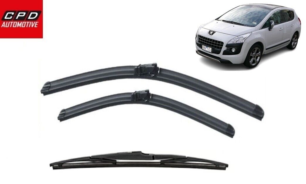 PEUGEOT 3008 (2009-2016) FRONT & REAR  FLAT AERO WIPER BLADES 32"+28"+12" WIPERS