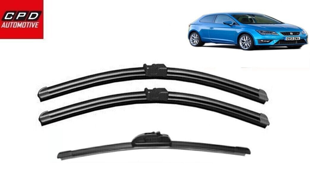 Seat Leon Coupe 2013-Onwards Front & Rear Aero Wiper Blades 26"+16"+16" Wipers