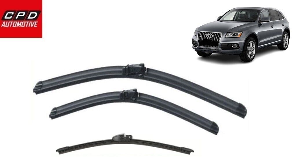 Audi Q5 2008-17 Front & Rear Flat Aero Wiper Blades 24" + 20" + 13" Wipers