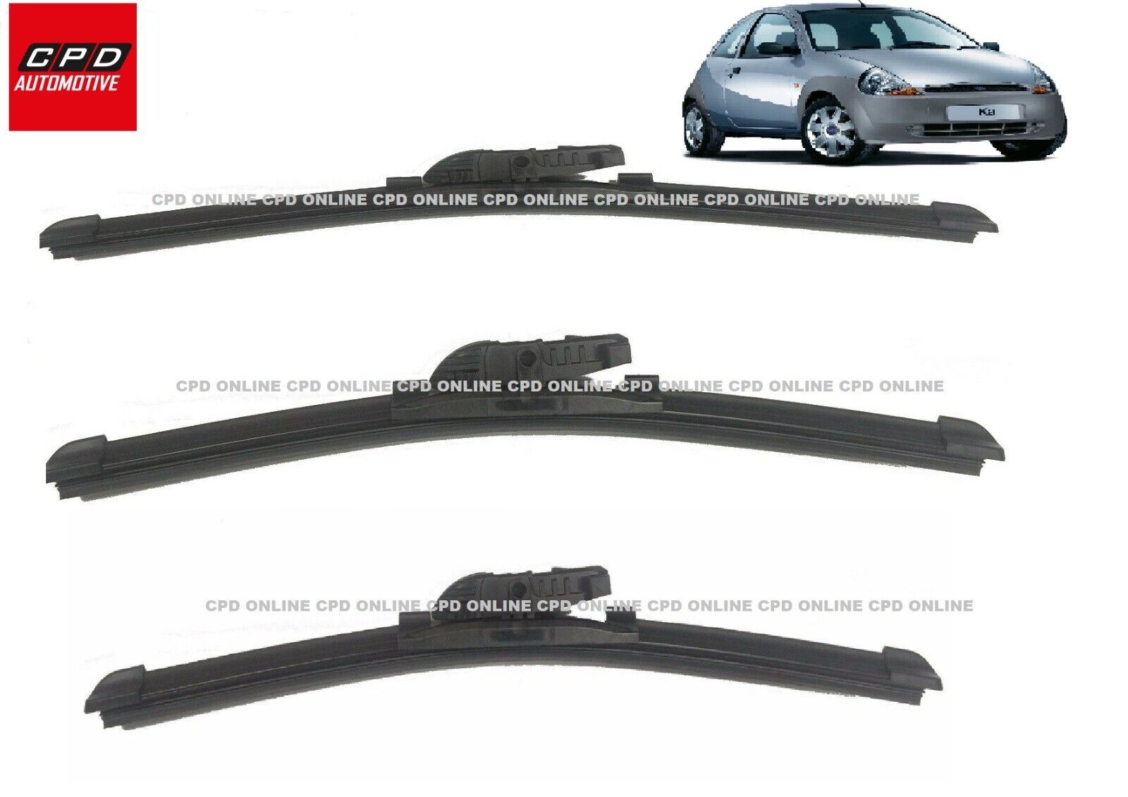 Ford KA MK1 (1996-2007) Front & Rear FLAT Wiper Blades 20"+16"+14" AERO Wipers