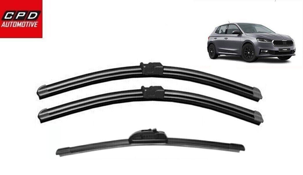 Skoda Fabia 2015-Onwards Front & Rear Aero Wiper Blades 24"+16"+16" Wipers