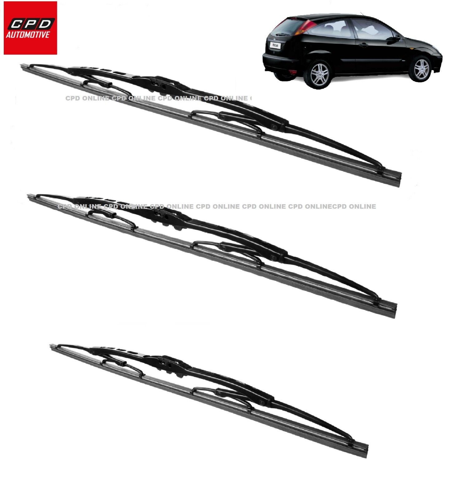 Ford Focus MK1 (1998-2004) Front & Rear METAL Wiper Blades 21"+19"+14" Wipers
