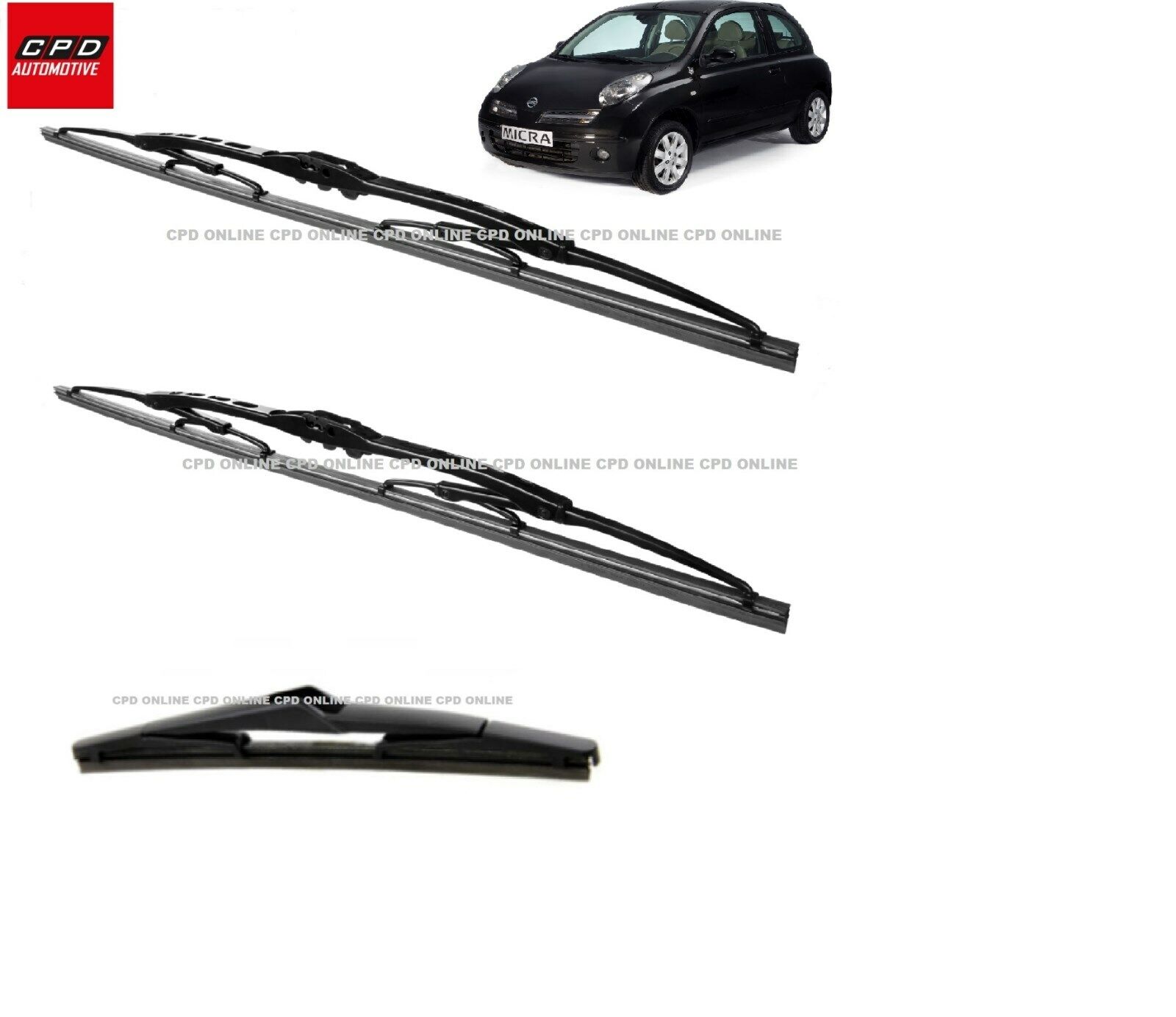 FOR Nissan Micra K12 1992-2010 21"+17"+16" WIPERS Front+Rear METAL Wiper Blades