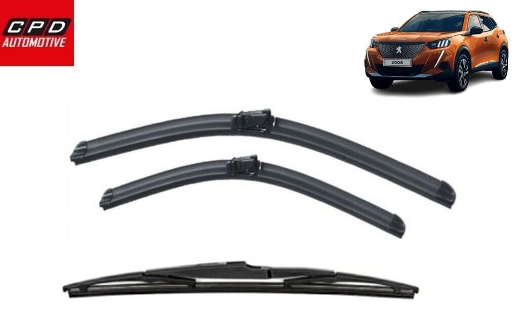 PEUGEOT 2008 SUV FRONT & REAR  FLAT AERO WIPER BLADES 26" + 16" + 11" WIPERS SET