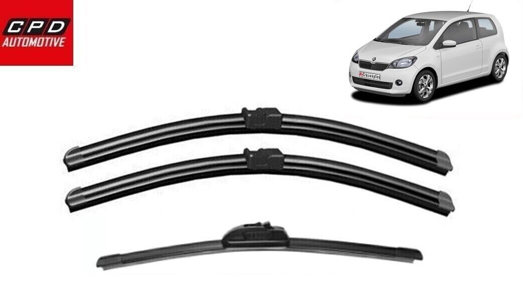 Skoda Citigo 2011-Onwards Front & Rear Aero Wiper Blades 24"+16"+10" Wipers