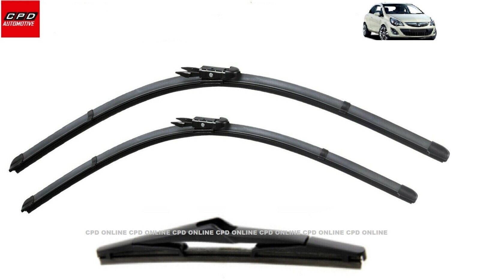Vauxhall Corsa E 2015-19 Front & Rear Aero Flat Wiper Blades 26”+16”+12” Wipers
