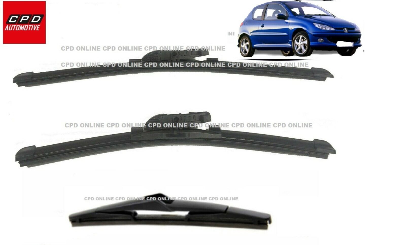 Peugeot 206 2001-ONWARDS Front & Rear AERO FLAT Wiper Blades 22"+22"+13" Wipers